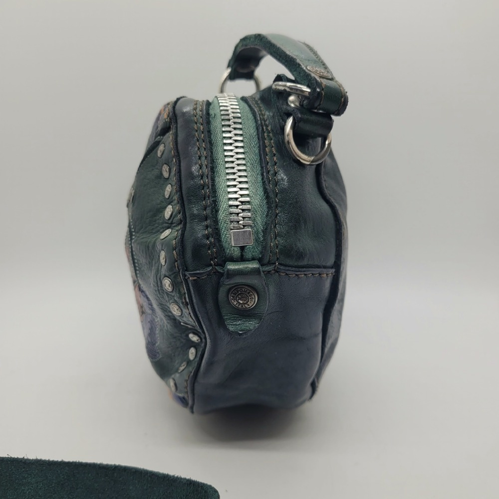Campomaggi Green Leather Floral Studded Round Crossbody Bag Made In Italy - Picture 10 of 16